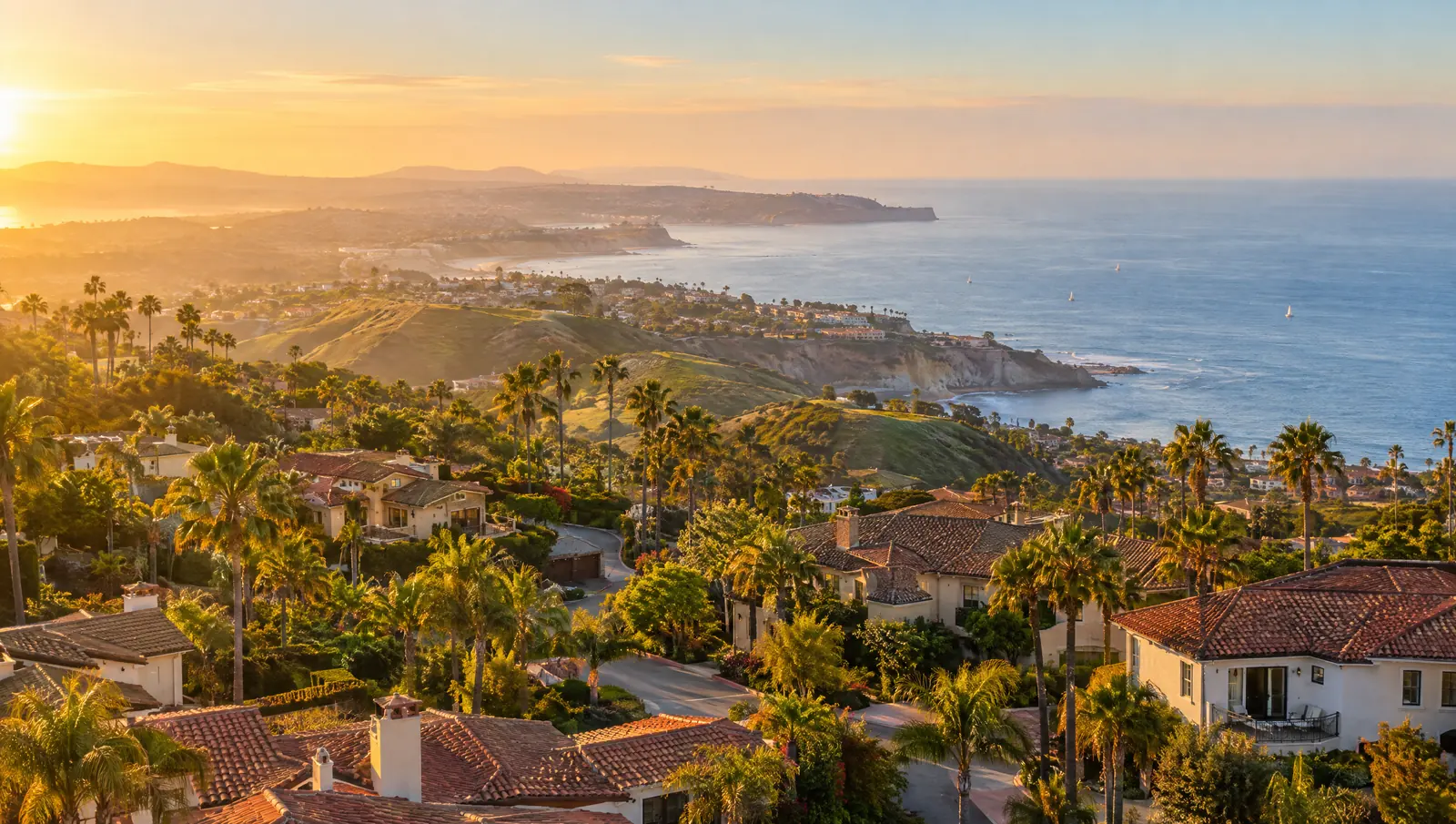 A South Orange County coastal neighborhood at golden hour